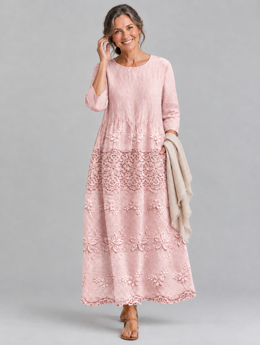 Ava lace maxi dress in pink, front view