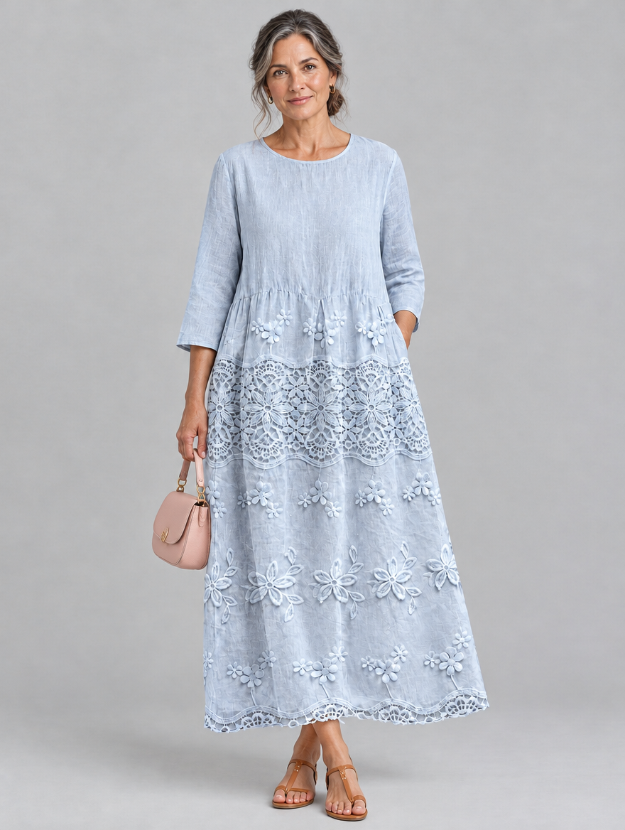 Ava lace maxi dress in blue, front view