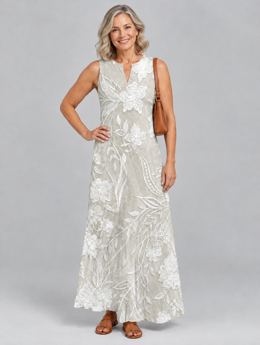 Camila printed dress in khaki, front view
