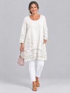 Lily sweater in white with eyelet embroidery, front view
