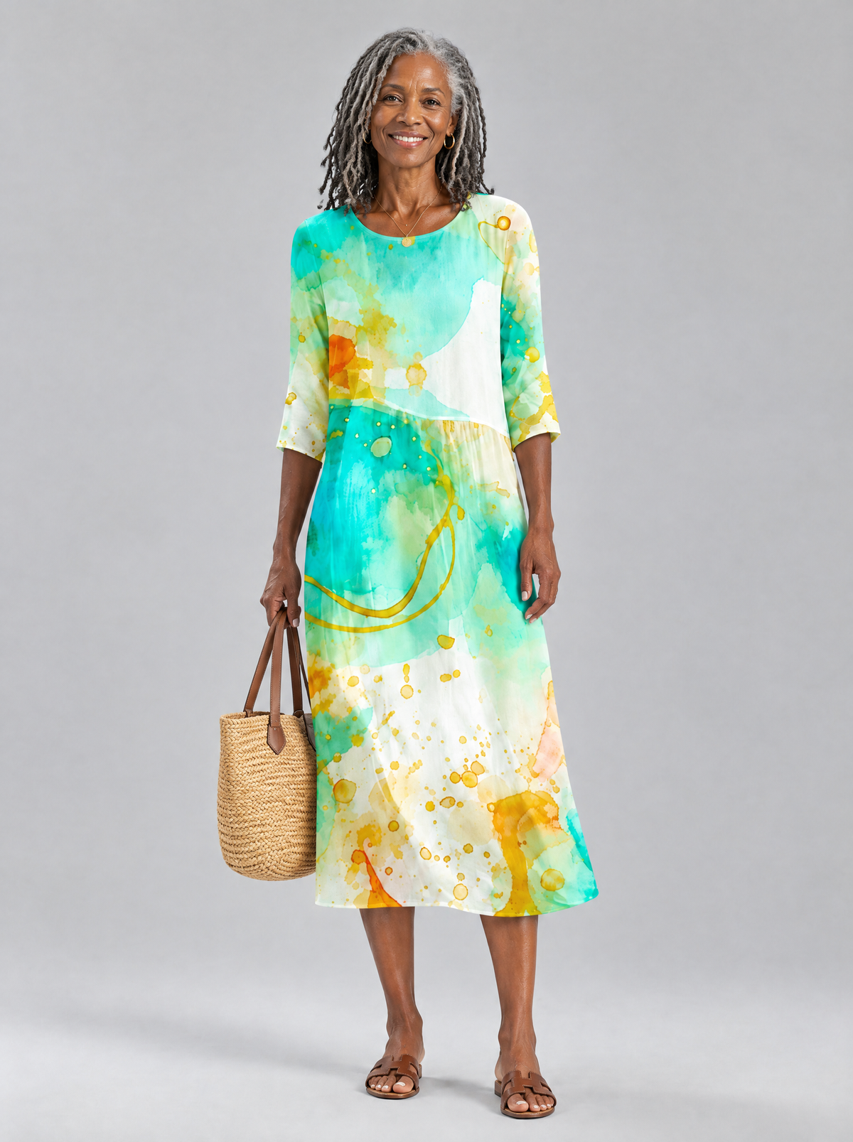 Corliss dress in Aqua Splash, front view