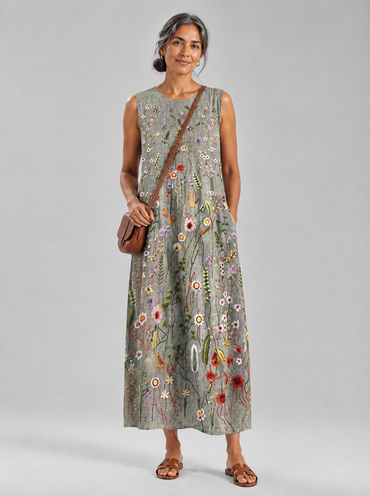 Leonie dress in Grey, front view