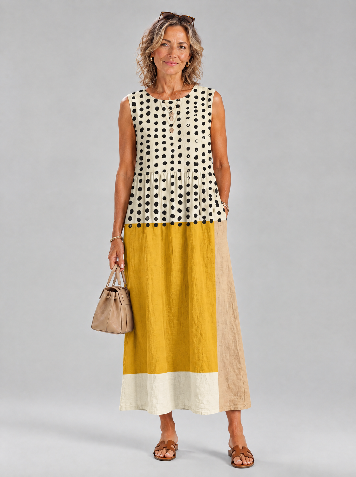 Leonie dress in Mustard, front view
