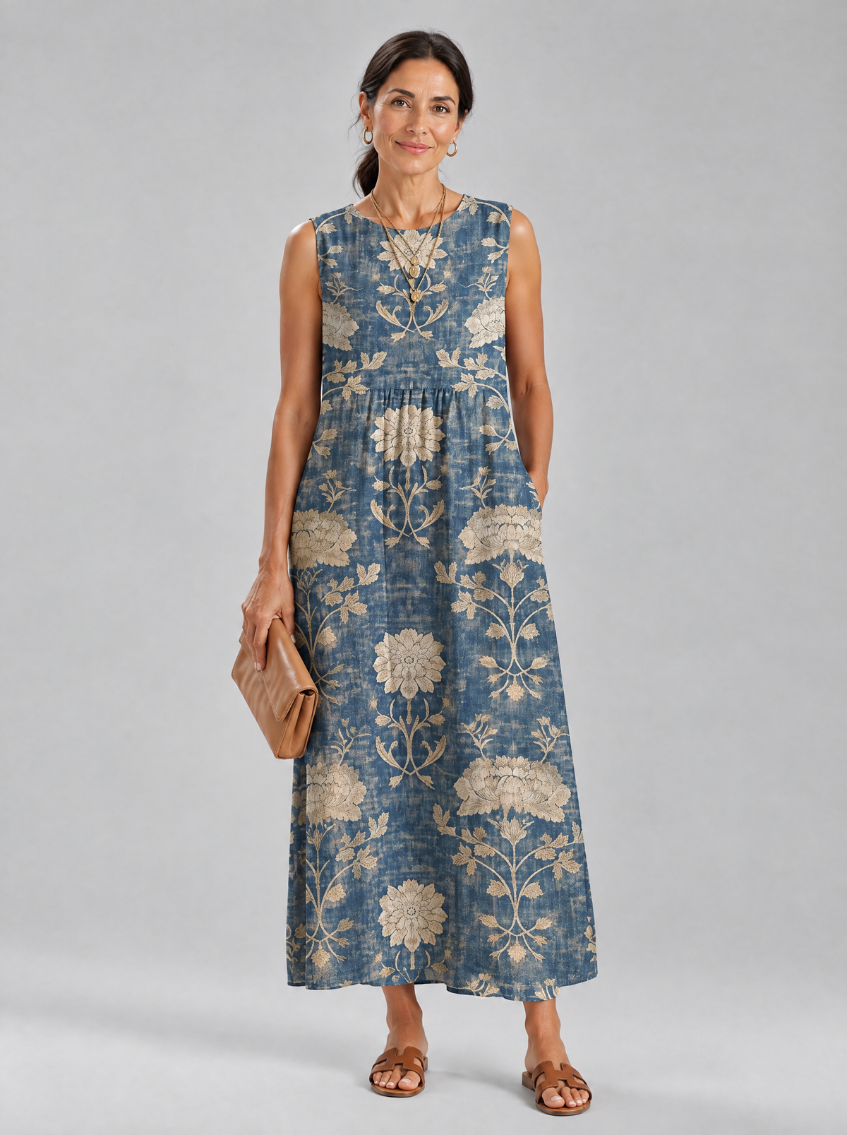 Leonie dress in Vintage Blue, front view