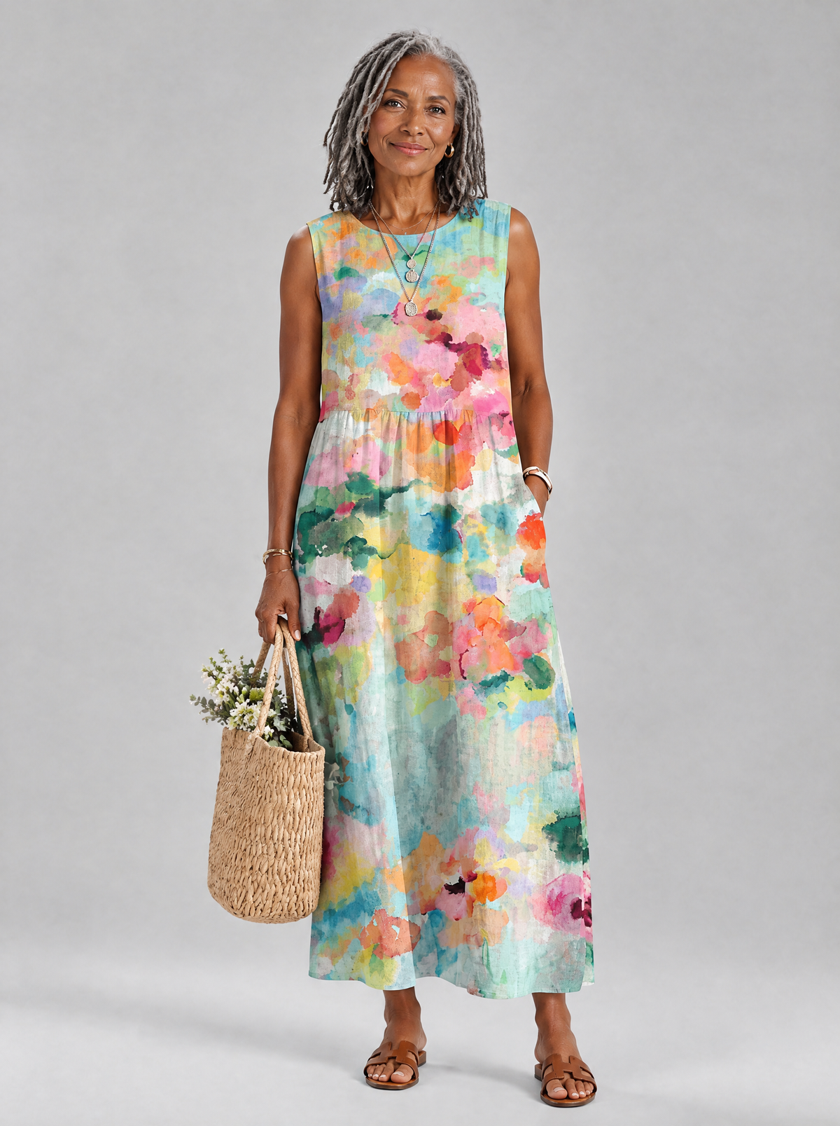 Leonie dress in Watercolour, front view