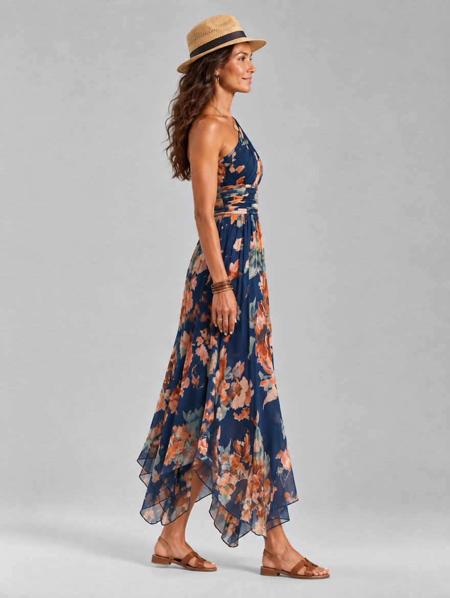 Marguerite dress in Navy, side view