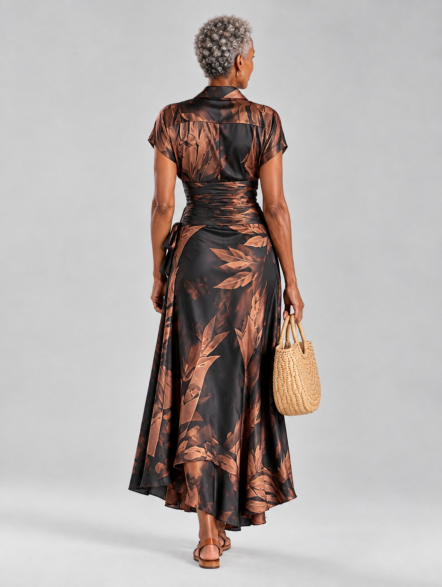 Odette dress in Brown, back view