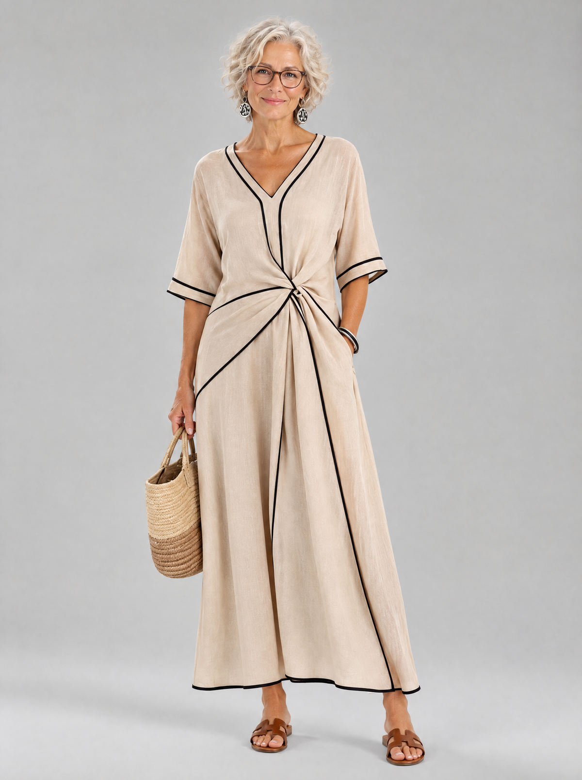Thalia dress in Beige, front view