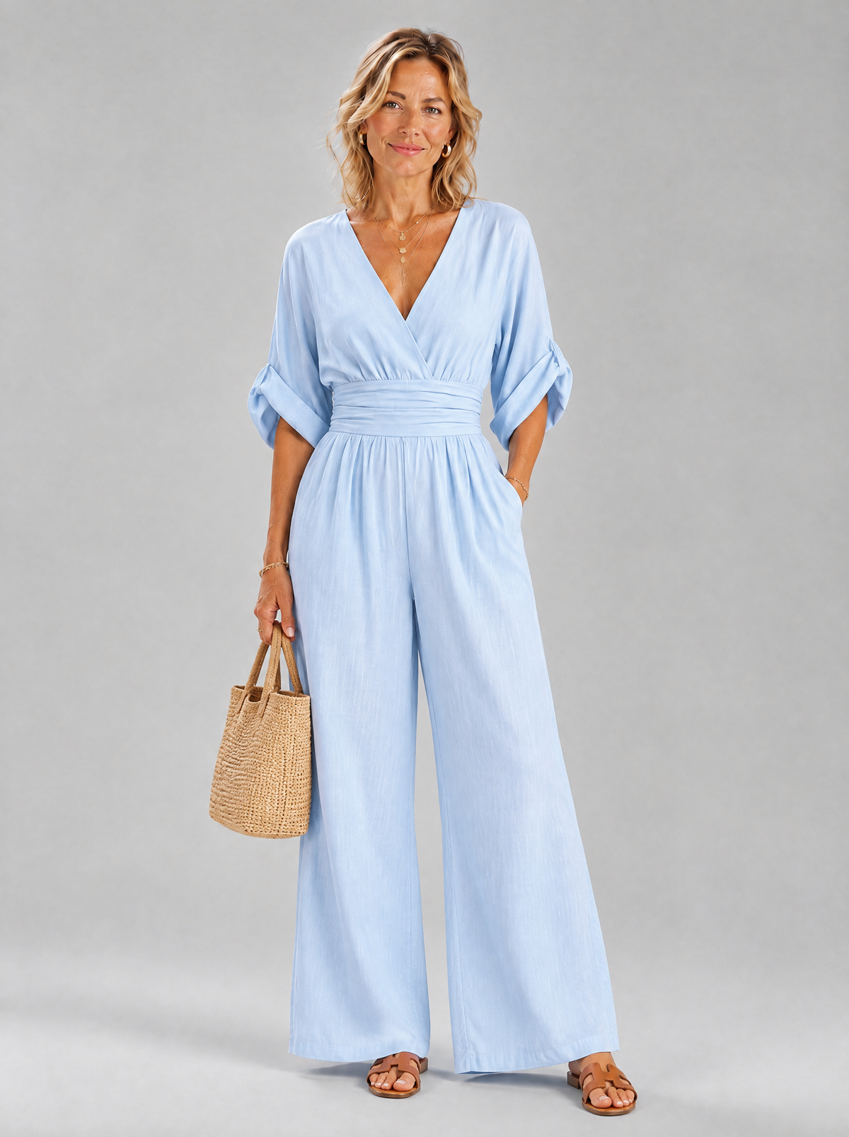 Vivienne jumpsuit in Blue, front view