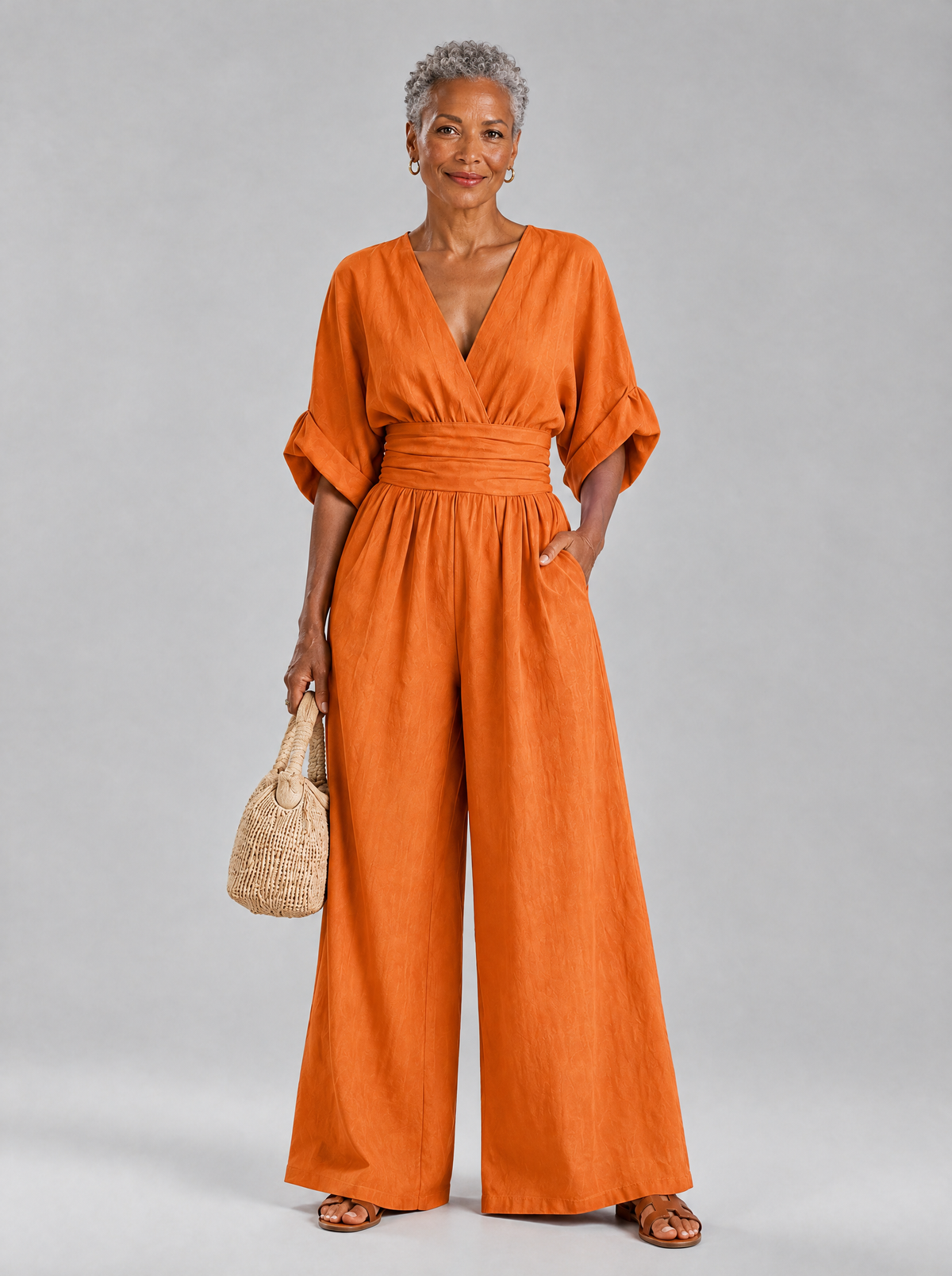 Vivienne jumpsuit in Orange, front view